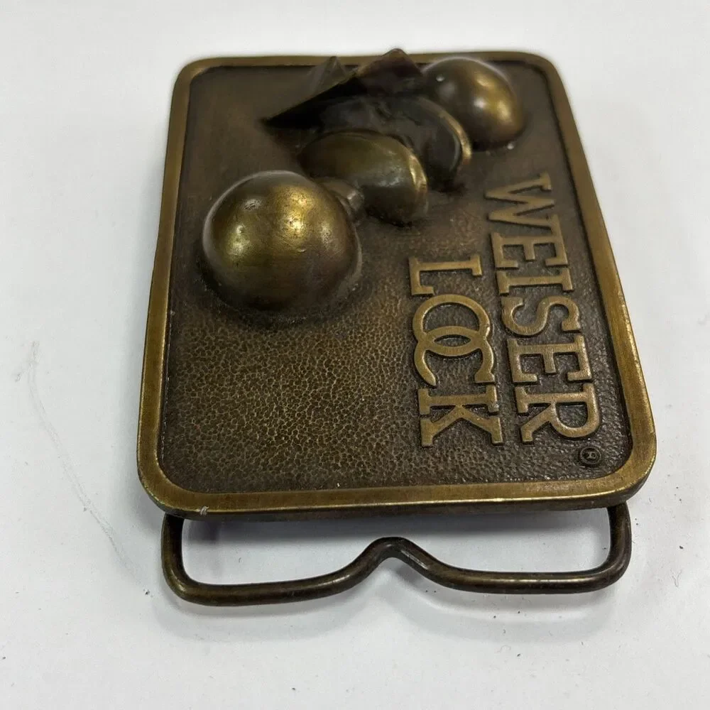 Weiser Door Lock Advertising Belt Buckle Vintage Brass 1981
